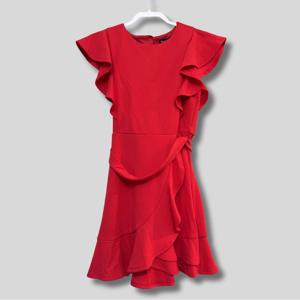 NWT Crystal Doll Bright Red Dress with Ruffle Detail and Belt